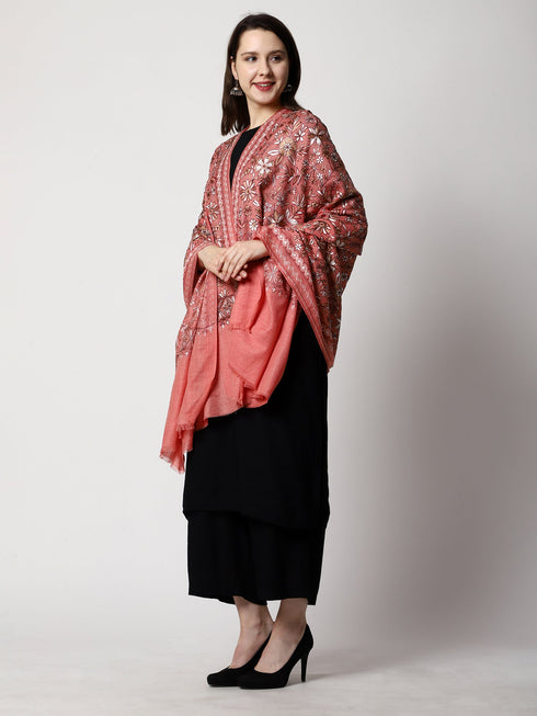 Women's Aari Embroidery Wool Shawl